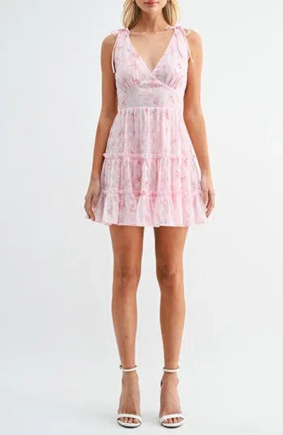 Lush Floral Print Embroidered Tiered Minidress In Multi