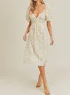 Lush Floral Print Midi Dress In White And Yellow Combo In Multi