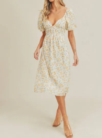 Lush Floral Print Midi Dress In White And Yellow Combo In Multi