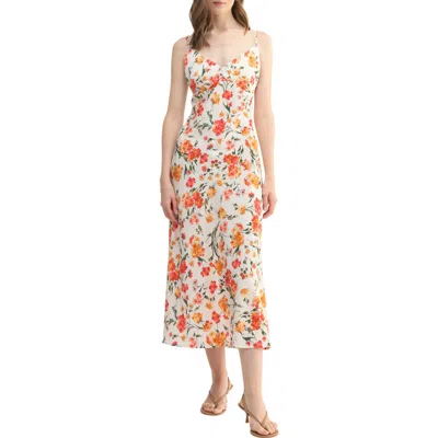 Lush Floral Print Midi Dress In Peach Floral