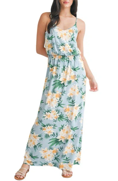 Lush Floral Print Sleeveless Maxi Dress In Blue