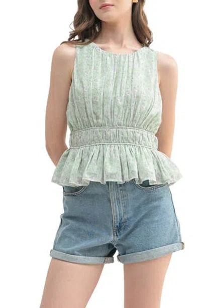 Lush Floral Sleeveless Peplum Top In Mint Lilac