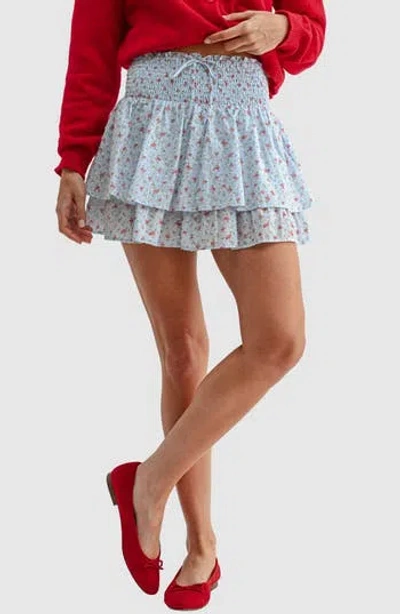 Lush Floral Smocked Waist Ruffle Miniskirt In Multi