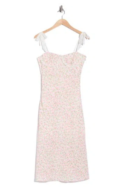 Lush Floral Tie Shoulder Lace Trim Dress In Pink