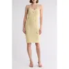 Lush Flower Appliqué Openwork Body-con Sweater Dress In Yellow