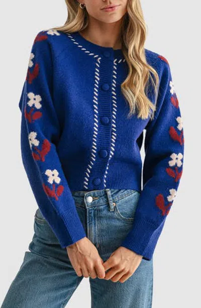 Lush Flower Detail Cardigan In Blue Floral