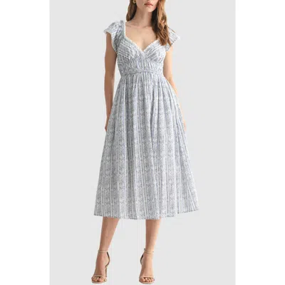 Lush Flutter Sleeve Cinched Waist Cotton Midi Dress In Multi