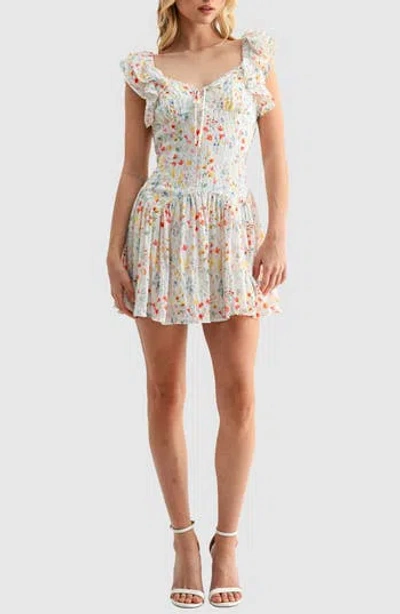 Lush Flutter Sleeve Dropwaist Minidress In White
