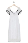 Lush Flutter Sleeve Midi Dress In White Black Dot