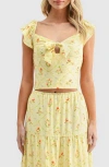 Lush Flutter Sleeve Tie Front Crop Top In Multi