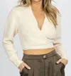 Lush Front Wrapped Tie Sweater In Cream In White