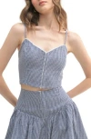 Lush Gingham Bustier Top In Navy