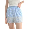 Lush Gingham Eyelet Scallop Shorts In Blue