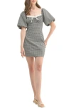 Lush Gingham Puff Sleeve Body-con Dress In Black White