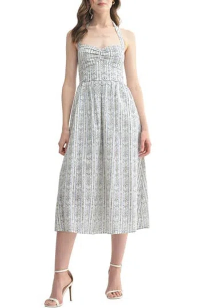 Lush Halter Bustier Midi Dress In Light Blue White