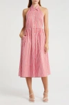 Lush Halter Midi A-line Dress In Red Stripe