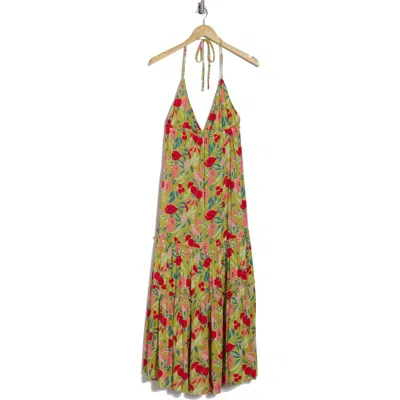 Lush Halter Midi Dress In Celery Red