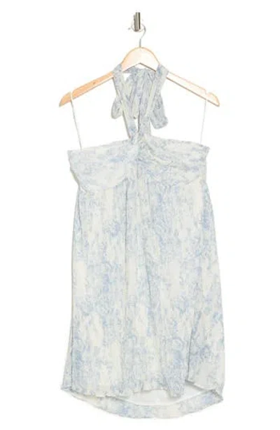 Lush Halter Neck Pleated Minidress In Ivory Blue | ModeSens