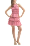Lush Halter Neck Ruffle Tiered Minidress In Pink