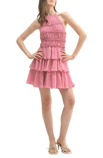 Lush Halter Neck Ruffle Tiered Minidress In Pink