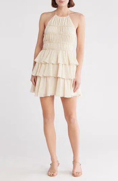 Lush Halter Ruffle Minidress In Cream