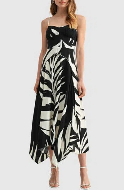 Lush Handkerchief Hem Fit And Flare Midi Dress In Multi