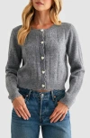 Lush Heart Button Pointelle Cardigan In Gray