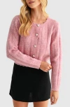 Lush Heart Button Pointelle Cardigan In Multi