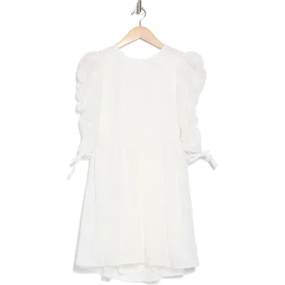 Lush Jacquard Lace Ruched Sleeve Minidress In White