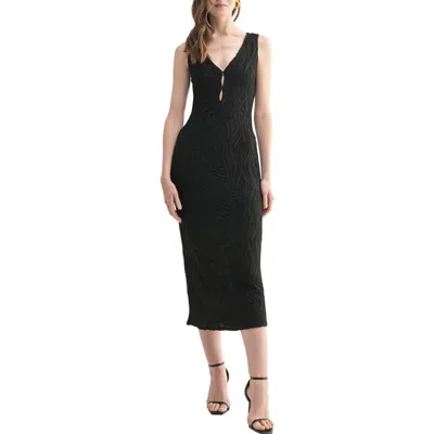 Lush Keyhole Neckline Texture Midi Dress In Black