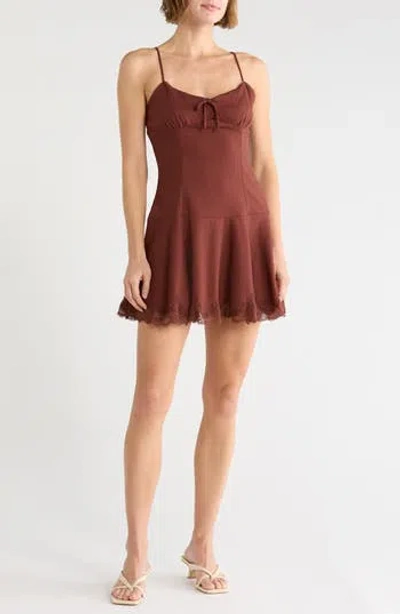 Lush Lace Hem Cami Minidress In Brown
