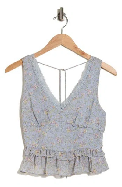 Lush Lace Inset Top In Blue Yellow