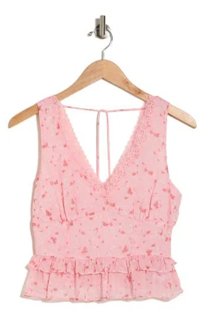 Lush Lace Inset Top In Pink Floral