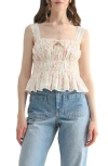Lush Lace Strap Embroidered Eyelet Peplum Top