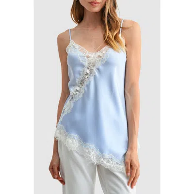 Lush Lace Trim Asymmetrical Camisole In Blue