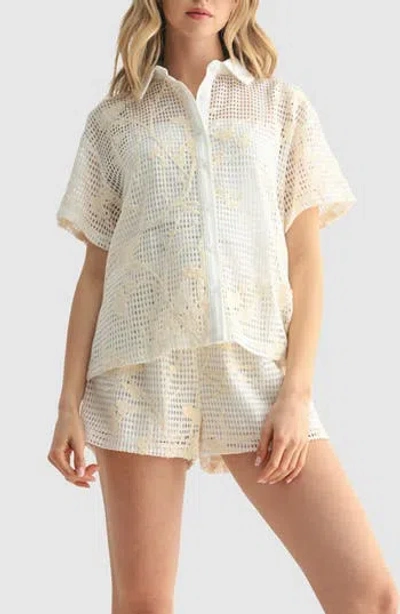 Lush Lace Trim Button-up Shirt In Multi