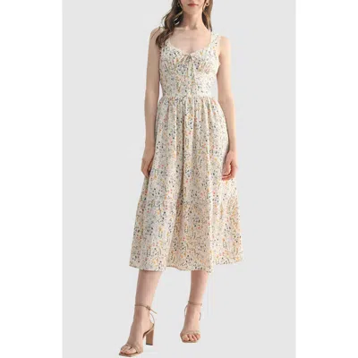 Lush Lace Trim Corset Midi Dress In Neutral