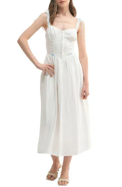 Lush Lace Trim Corset Midi Dress In White Blue