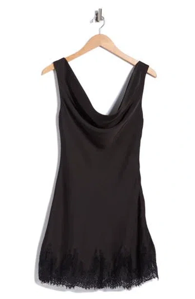 Lush Lace Trim Cowl Neck Minidress In Black