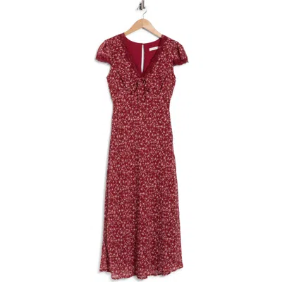 Lush Lace Trim Midi Dress In Burgundy Pink Ditsy