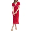 Lush Lace Trim Puff Sleeve Empire Waist Midi Dress In Red Polka Dot