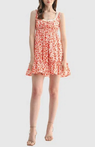 Lush Lace Trim Ruffle Minidress In Red