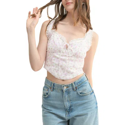 Lush Lace Trim Sleeveless Crop Top In White