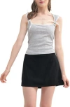 Lush Lace Trim Tie Bow Tank In Heather Grey