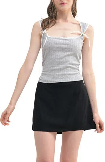 Lush Lace Trim Tie Bow Tank In Heather Grey