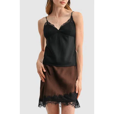 Lush Lace Trim V-neck Satin Camisole In Multi