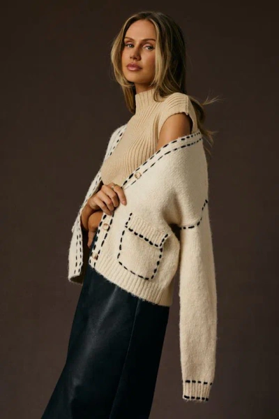 Lush Landa Cream Button-front Cardigan In White