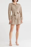 Lush Leopard Print Long Sleeve Shirtdress In Brown