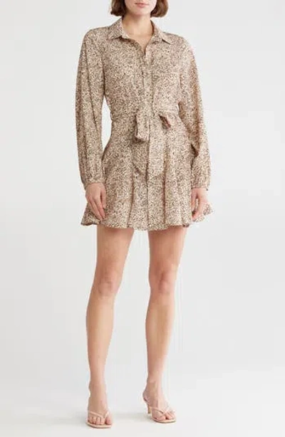 Lush Leopard Print Long Sleeve Shirtdress In Brown