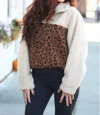 Lush Leopard Sherpa Pullover In Cream Brown In Multi